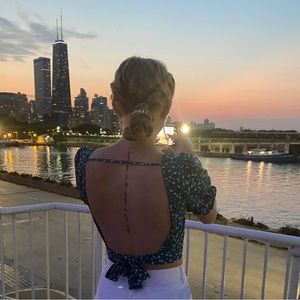 Flower crop top with open back